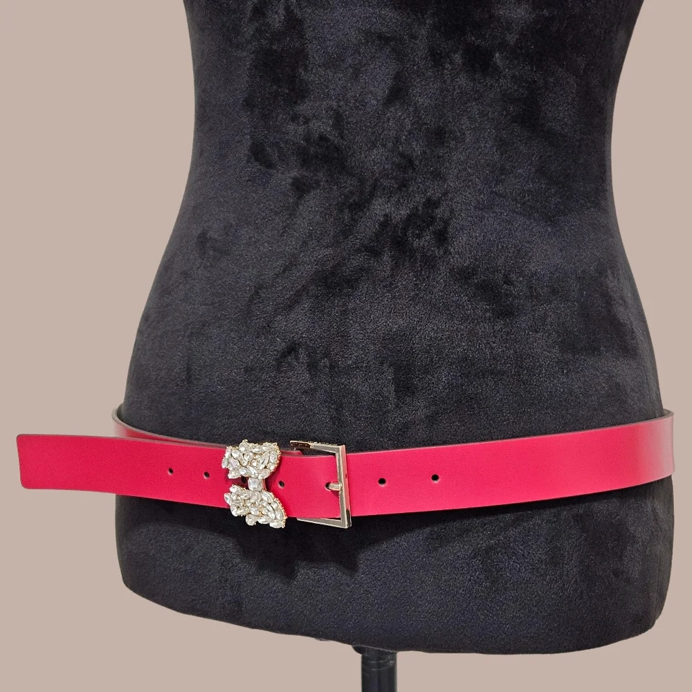Kate Spade Belt Large Ripe Apple Red Rhinestone Butterfly Leather Vacation